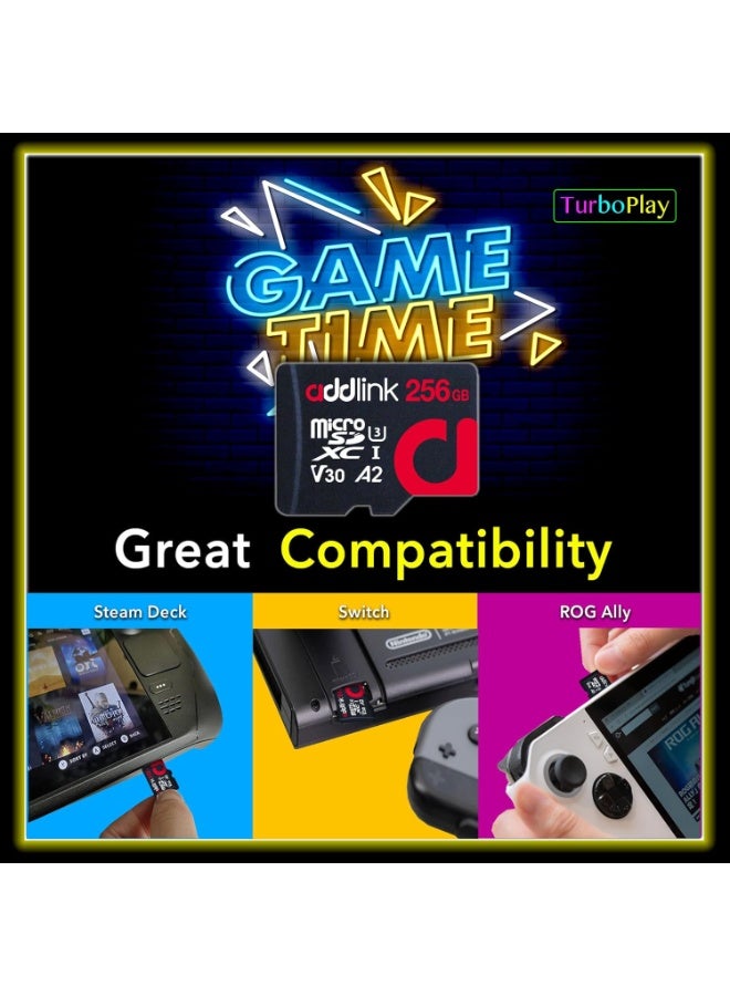 addlink Superior Gaming MicroSDXC 256GB Memory Card with Adapter UHS-I, C10, U3, V30, A2, 4K Video, Up to 100MB/s, for Nintendo-Switch, Steam Deck, ROG Ally, Smartphones, Tablets 256 GB - Image 5