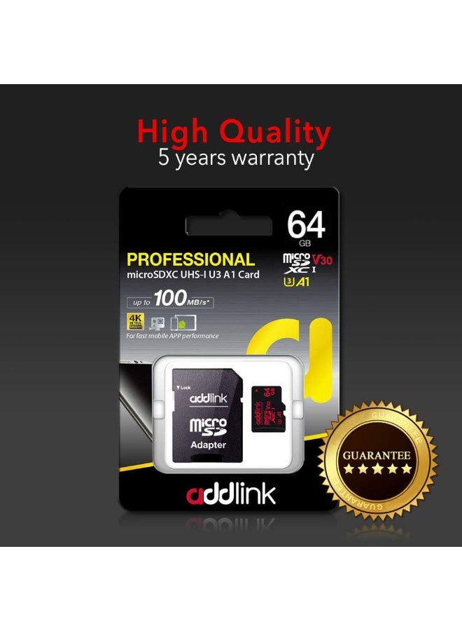 آدد لينك بطاقة ذاكرة MicroSDXC 64GB للألعاب الفائقة مع محول UHS-I، C10، U3، V30، A1، فيديو 4K، تصل إلى 100MB/s، لجهاز نينتندو سويتش، ستيم ديك، ROG ألي، الهواتف الذكية، والأجهزة اللوحية - Image 4