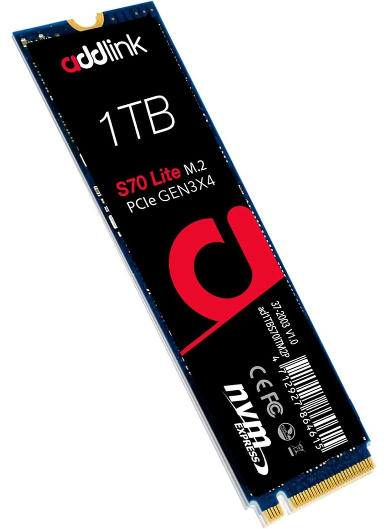 addlink S70 Lite 1TB Ultra Durability Gaming SSD Maximum Speed 3200 MB/s Internal Solid State Hard Drive M.2 2280 PCIe 3.0 NVMe Gen3X4 3D NAND SSD AD1TBS70LTM2P 1TB Gaming Gen3 S70 Lite 1 TB - Image 1