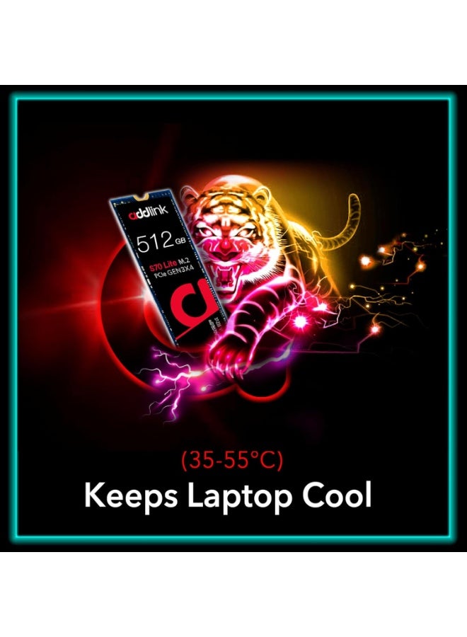 addlink S70 Lite 512GB Ultra Durability Gaming SSD Maximum Speed 3000 MB/s Internal Solid State Hard Drive M.2 2280 PCIe 3.0 NVMe Gen3X4 3D NAND SSD AD512GBS70LTM2P 512GB Gaming Gen3 S70 Lite 512 GB - Image 2
