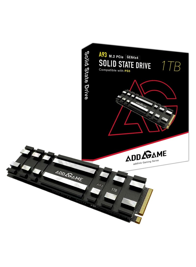 آدد لينك حاسوب ألعاب A93 بسعة 1 تيرابايت مع SSD لجهاز PS5 مع مبرد، سرعة تصل إلى 7400 ميجابايت/ثانية، الجيل الرابع PCIe NVMe M.2 2280، قرص صلب داخلي ذاكرة SLC كاش - Image 1