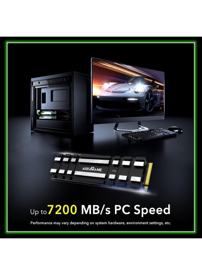 آدد لينك حاسوب ألعاب A93 بسعة 1 تيرابايت مع SSD لجهاز PS5 مع مبرد، سرعة تصل إلى 7400 ميجابايت/ثانية، الجيل الرابع PCIe NVMe M.2 2280، قرص صلب داخلي ذاكرة SLC كاش - Image 2