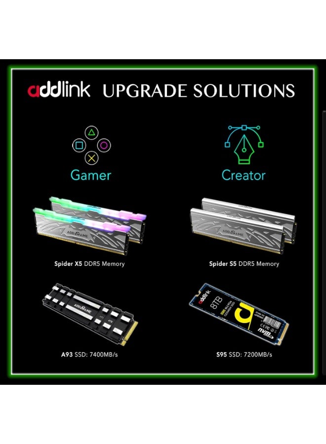 آدد لينك حاسوب ألعاب A93 بسعة 1 تيرابايت مع SSD لجهاز PS5 مع مبرد، سرعة تصل إلى 7400 ميجابايت/ثانية، الجيل الرابع PCIe NVMe M.2 2280، قرص صلب داخلي ذاكرة SLC كاش - Image 3