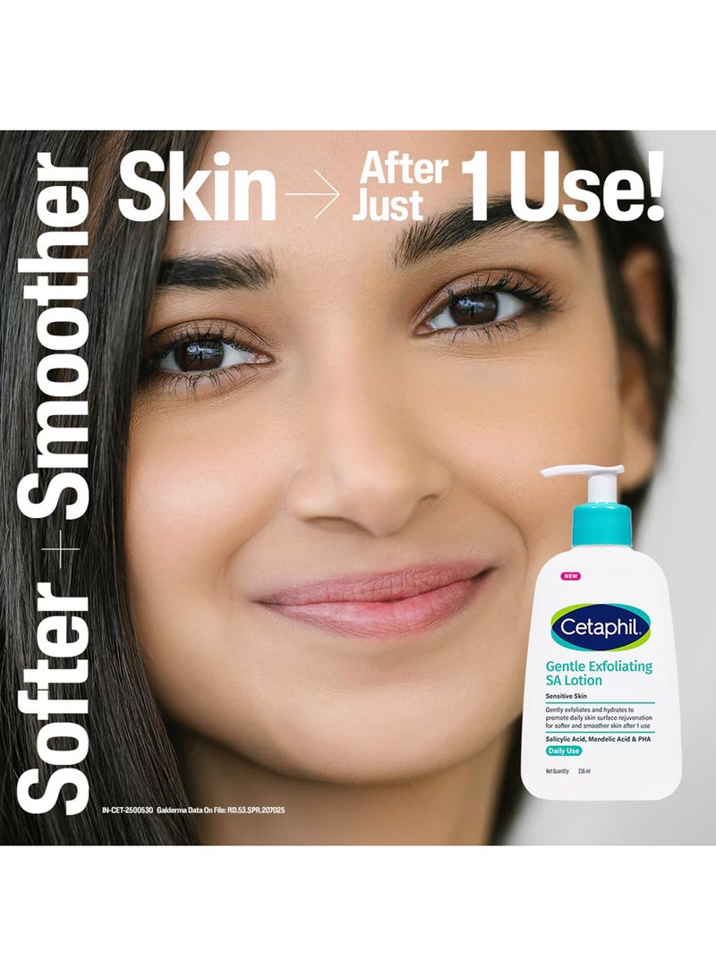Cetaphil Gentle Exfoliating Sa Lotion, Lightweight Moisturizer For All Skin Types, Salicylic Acid, Mandelic Acid & Gluconolactone, Gently Exfoliates, Dermatologist Recommended Brand, Pump Bottle - White 236ml - Image 3