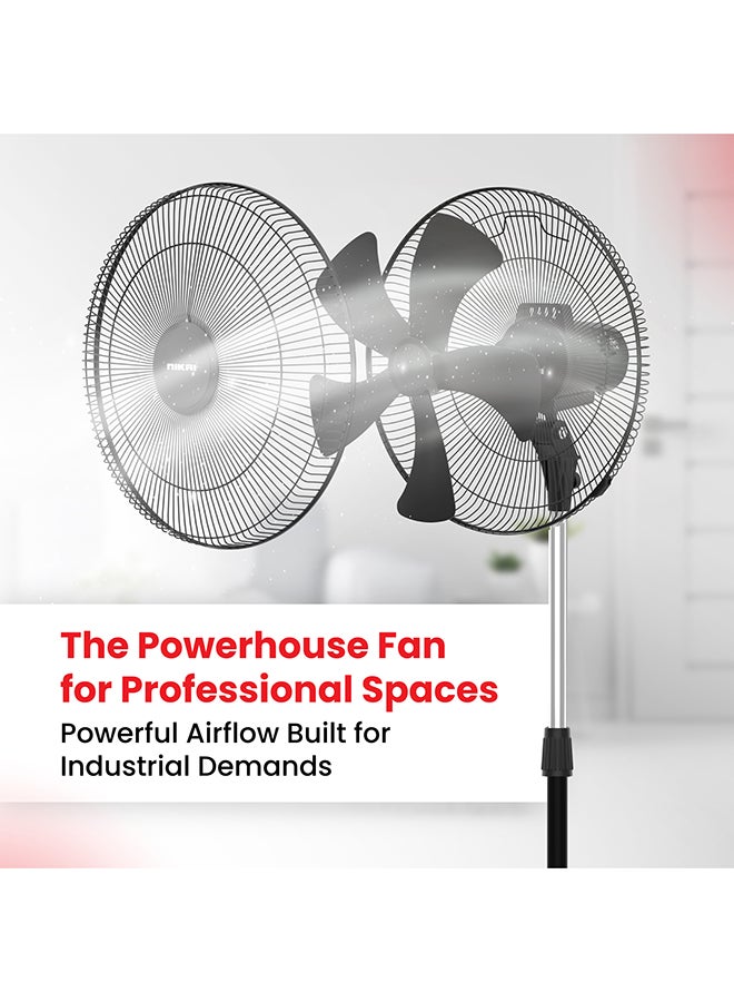 نيكاي مروحة قائمة ثقيلة 18 بوصة بمحرك AC قوي 165 واط، 5 سرعات قوية و5 شفرات AS، دوران 80° + ارتفاع قابل للتعديل 25°، مروحة قاعدة مثالية للاستخدام الصناعي والمنزلي والمكتبي - ضمان 2 سنوات - Image 2