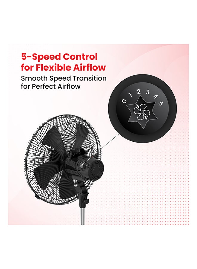 نيكاي مروحة قائمة ثقيلة 18 بوصة بمحرك AC قوي 165 واط، 5 سرعات قوية و5 شفرات AS، دوران 80° + ارتفاع قابل للتعديل 25°، مروحة قاعدة مثالية للاستخدام الصناعي والمنزلي والمكتبي - ضمان 2 سنوات - Image 4