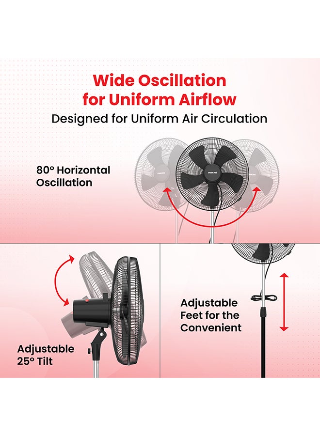 نيكاي مروحة قائمة ثقيلة 18 بوصة بمحرك AC قوي 165 واط، 5 سرعات قوية و5 شفرات AS، دوران 80° + ارتفاع قابل للتعديل 25°، مروحة قاعدة مثالية للاستخدام الصناعي والمنزلي والمكتبي - ضمان 2 سنوات - Image 3