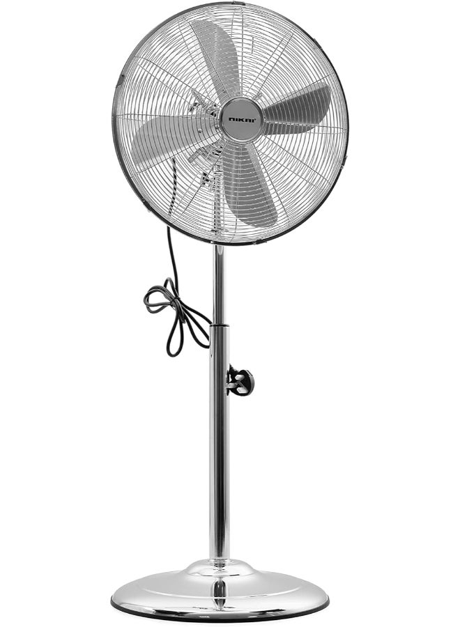 NIKAI 16-Inch Premium Stand Fan, 4 Blade High-Speed, Adjustable Height & Oscillation, Cooling Fan for Home And Office Use - 2 Year Warranty - 60 W NPF169CMX Silver - Image 1