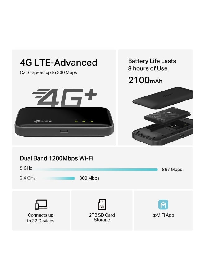 تي بي لينك TP-Link 4G LTE-Advanced Mobile Wi-Fi, Share Dual Band Wi-Fi with Up to 32 Devices, 2100 mAh Battery, Up to 8 Hours, SD Card Slot up to 2TB Storage, Portable Hotspot for Travel, Phone, Tablet (M7400) black - Image 3