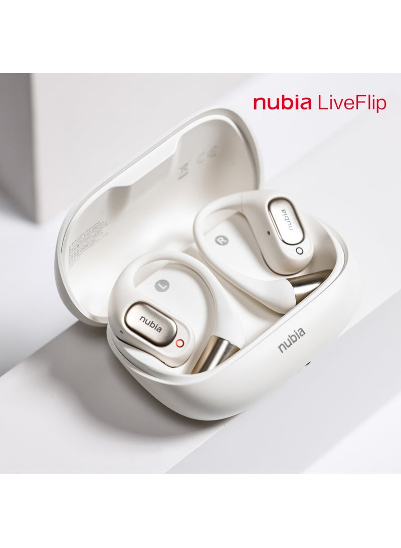 ZTE nubia LiveFlip Wireless Earbuds, 15mm Ultra-Large Driver, 10-Hour Battery Life, IPX4 Water Resistant, Bluetooth V5.4, ENC Noise Cancelling For Perfect for Music & Gaming Creamy White - Image 4