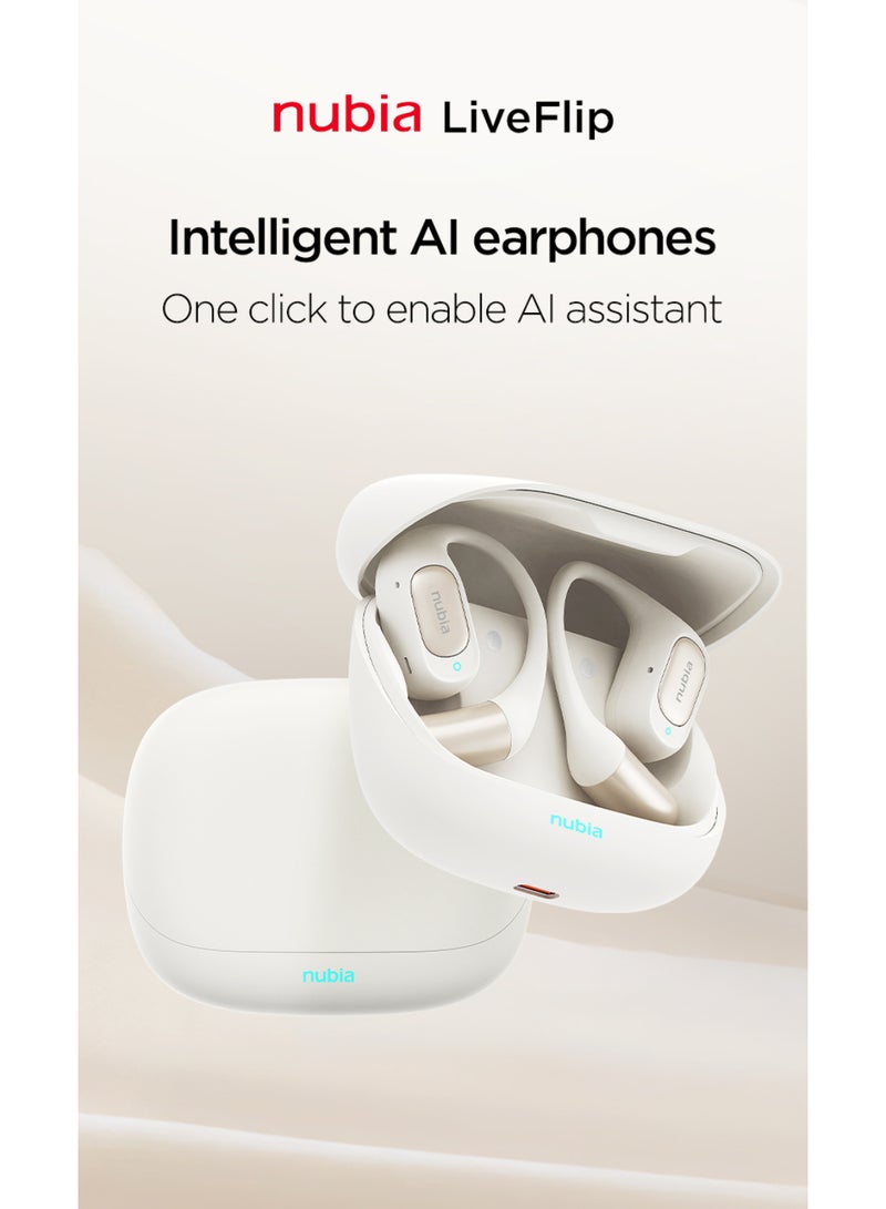 ZTE nubia LiveFlip Wireless Earbuds, 15mm Ultra-Large Driver, 10-Hour Battery Life, IPX4 Water Resistant, Bluetooth V5.4, ENC Noise Cancelling For Perfect for Music & Gaming Creamy White - Image 2