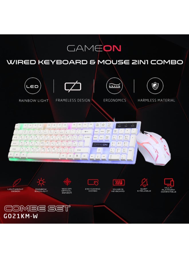 GAMEON DOMINION Series GO21KM-W Wired Keyboard & Mouse Combo, English/Arabic Full Size 104 Keys, Keyboard + 1600 DPI Mouse, Rainbow Backlight, USB Plug and Play for Windows, Mac and Android - Image 2