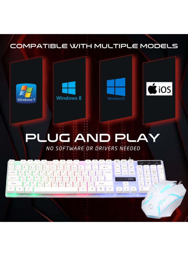 GAMEON DOMINION Series GO21KM-W Wired Keyboard & Mouse Combo, English/Arabic Full Size 104 Keys, Keyboard + 1600 DPI Mouse, Rainbow Backlight, USB Plug and Play for Windows, Mac and Android - Image 3