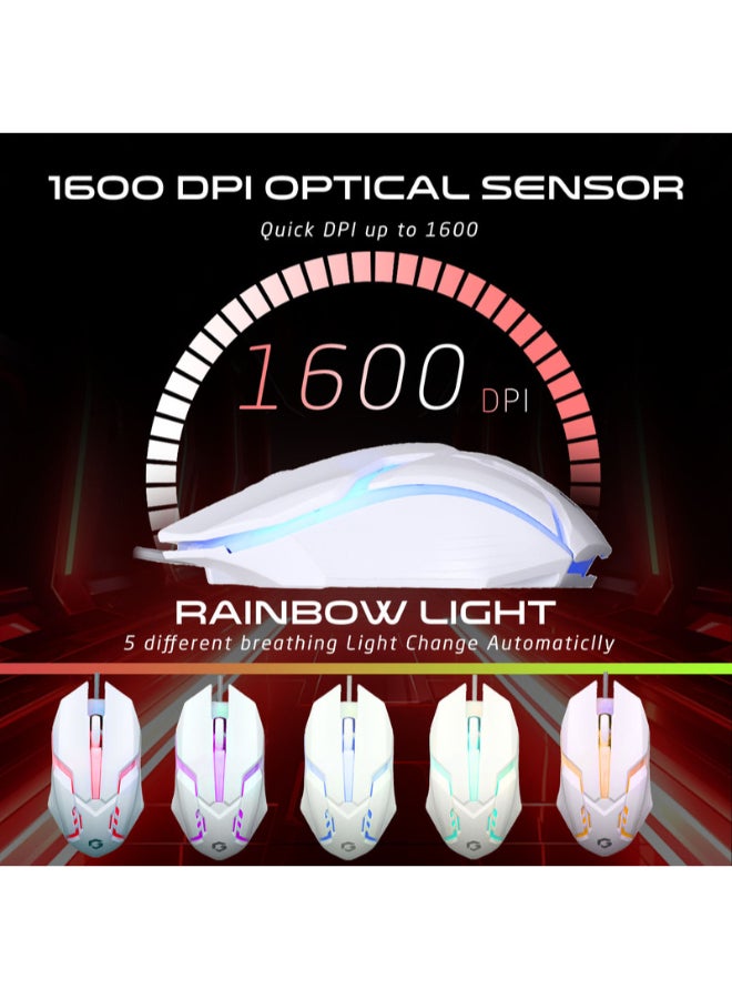 GAMEON DOMINION Series GO21KM-W Wired Keyboard & Mouse Combo, English/Arabic Full Size 104 Keys, Keyboard + 1600 DPI Mouse, Rainbow Backlight, USB Plug and Play for Windows, Mac and Android - Image 4