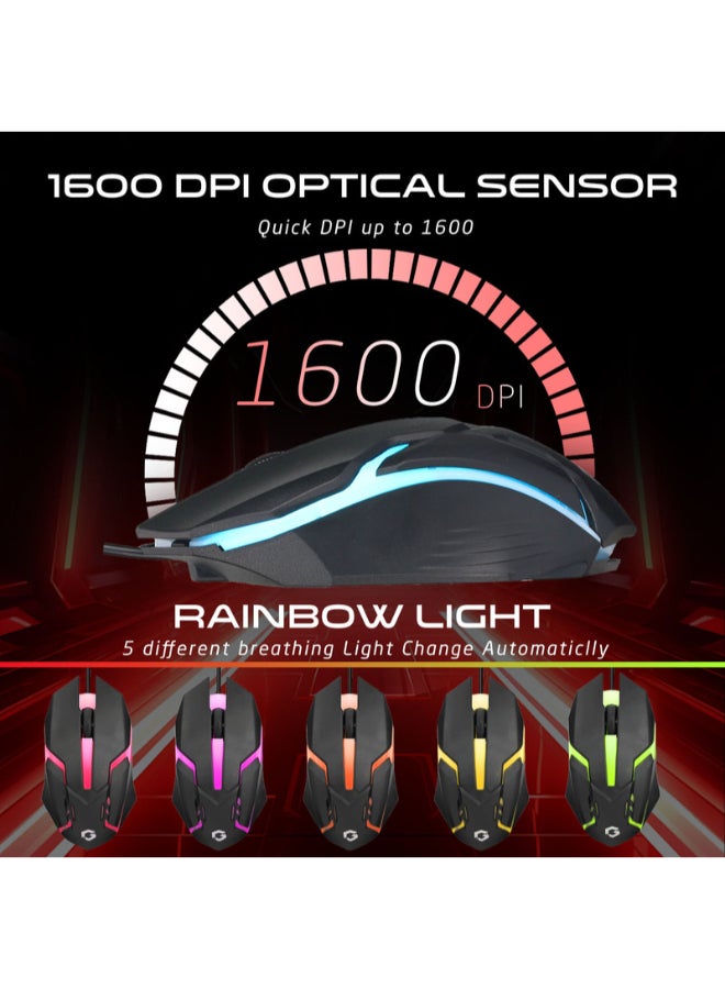 GAMEON DOMINION Series GO21KM-B Wired Keyboard & Mouse Combo, English/Arabic Full Size 104 Key Keyboard + 1600 DPI Mouse, Rainbow Backlight, USB Plug and Play for Windows/Mac/Android - Image 5