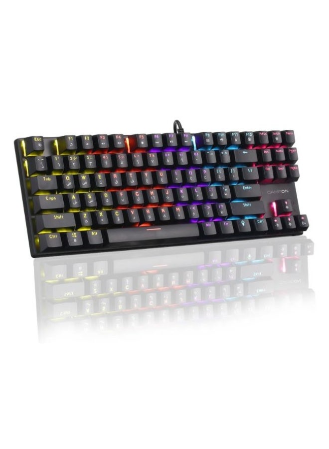 جايم أون لوحة مفاتيح الألعاب الميكانيكية السلكية KENORA Series GOMK87-RS RGB، تصميم 80% بدون الأرقام، مفتاح أحمر (خطّي)، مفاتيح إنجليزية/عربية، 17 وضع RGB، مضادة للتداخل 26 مفتاح، ويندوز/ماك/أندرويد - Image 1