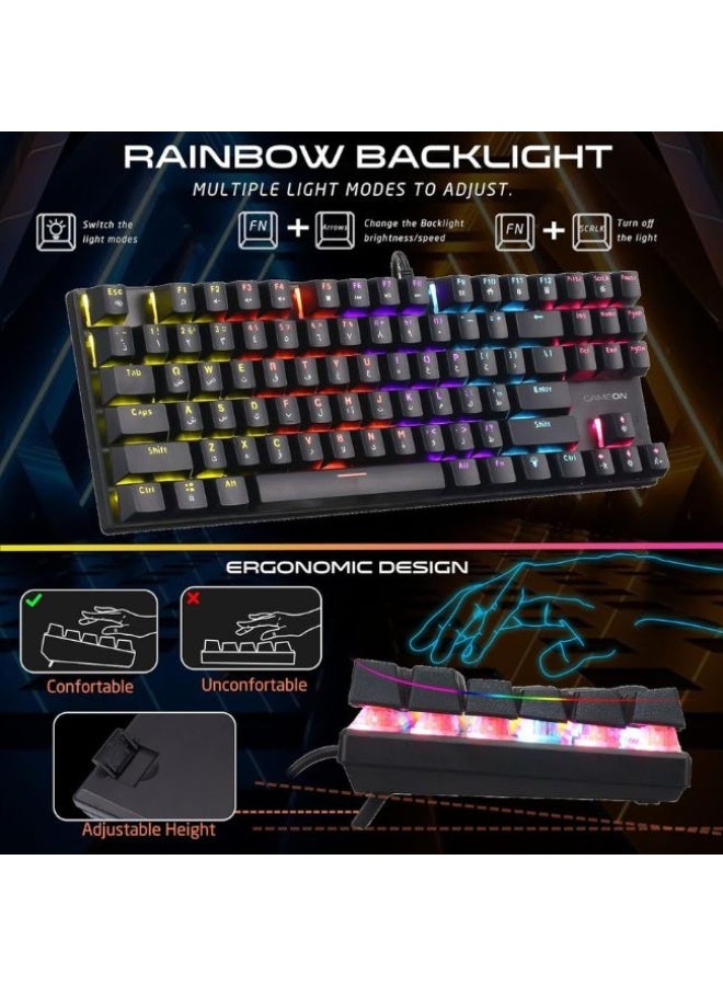 جايم أون لوحة مفاتيح الألعاب الميكانيكية السلكية KENORA Series GOMK87-RS RGB، تصميم 80% بدون الأرقام، مفتاح أحمر (خطّي)، مفاتيح إنجليزية/عربية، 17 وضع RGB، مضادة للتداخل 26 مفتاح، ويندوز/ماك/أندرويد - Image 5