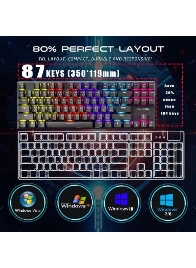 جايم أون لوحة مفاتيح الألعاب الميكانيكية السلكية KENORA Series GOMK87-RS RGB، تصميم 80% بدون الأرقام، مفتاح أحمر (خطّي)، مفاتيح إنجليزية/عربية، 17 وضع RGB، مضادة للتداخل 26 مفتاح، ويندوز/ماك/أندرويد - Image 4