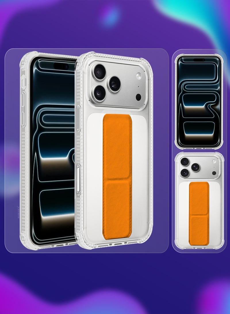 MARGOUN Finger Grip Clear Case Cover for iPhone 17 Pro Max - Kickstand Car Magnetic Holder Multi-function Protective Two-in-one Case - Cosmic Orange-1 - Image 5