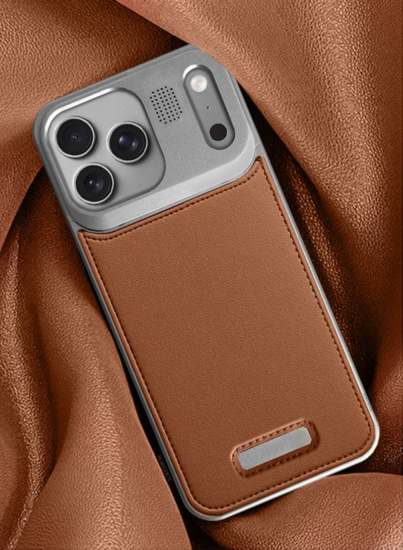 MARGOUN MagSafe Leather Aluminum Alloy Metal Case for iPhone 17 Pro Max - with Aromatherapy - Shockproof Lens Protection - Silver Brown-1 - Image 3