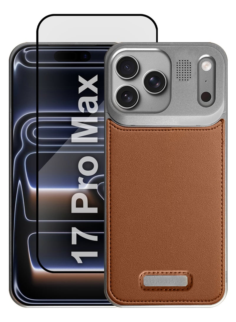 MARGOUN 2 Packs MagSafe Leather Aluminum Alloy Metal Case for iPhone 17 Pro Max - with Aromatherapy - Shockproof Lens Protection -  with 3D Screen Protector - Silver Brown-2 - Image 1