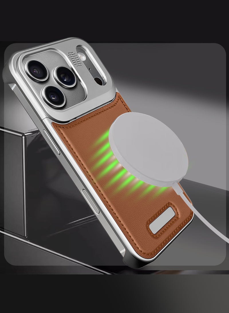 MARGOUN 2 Packs MagSafe Leather Aluminum Alloy Metal Case for iPhone 17 Pro Max - with Aromatherapy - Shockproof Lens Protection -  with 3D Screen Protector - Silver Brown-2 - Image 5