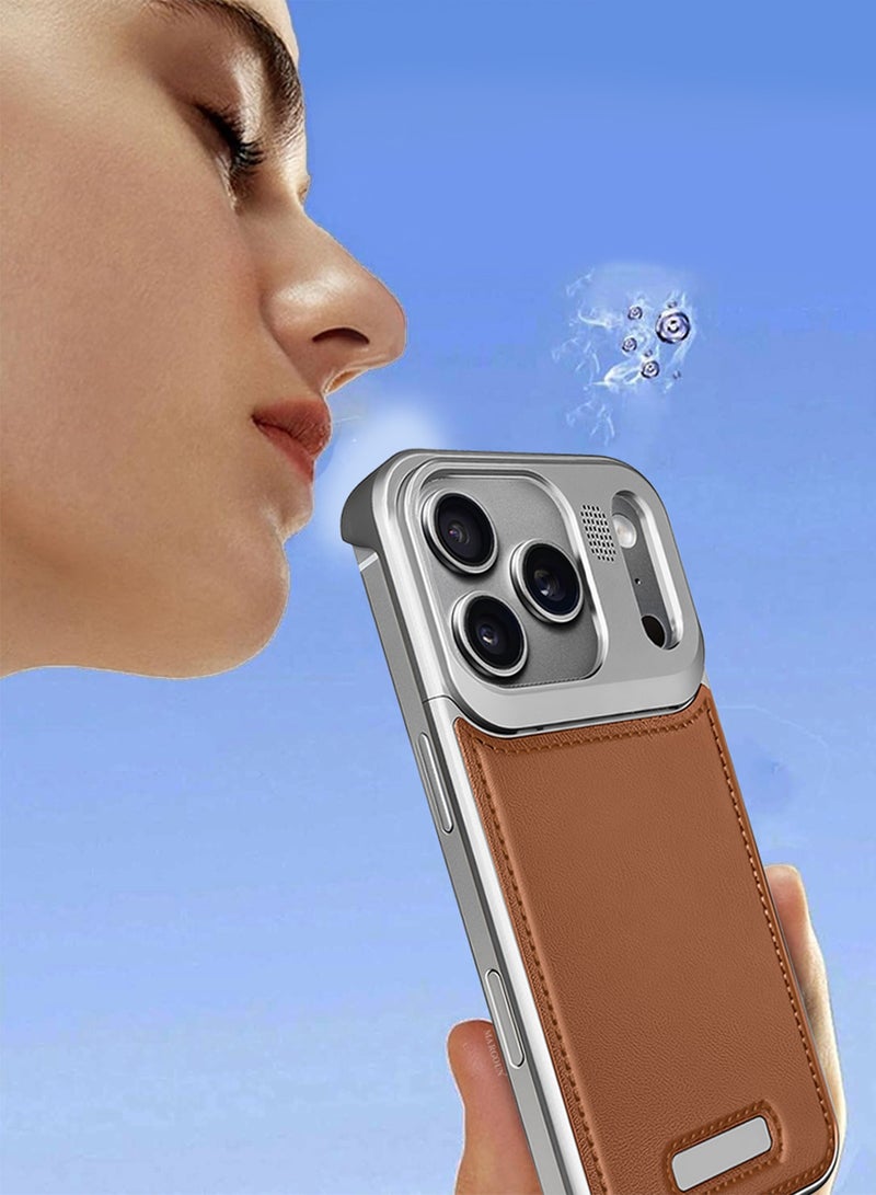 MARGOUN 2 Packs MagSafe Leather Aluminum Alloy Metal Case for iPhone 17 Pro Max - with Aromatherapy - Shockproof Lens Protection -  with 3D Screen Protector - Silver Brown-2 - Image 4