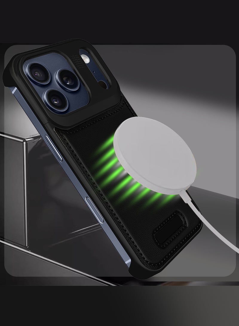 مارجون حافظة معدنية من الألمنيوم والجلد مع MagSafe لجهاز iPhone 17 Pro Max - مع العلاج بالروائح - حماية عدسة مضادة للصدمات - - Image 5