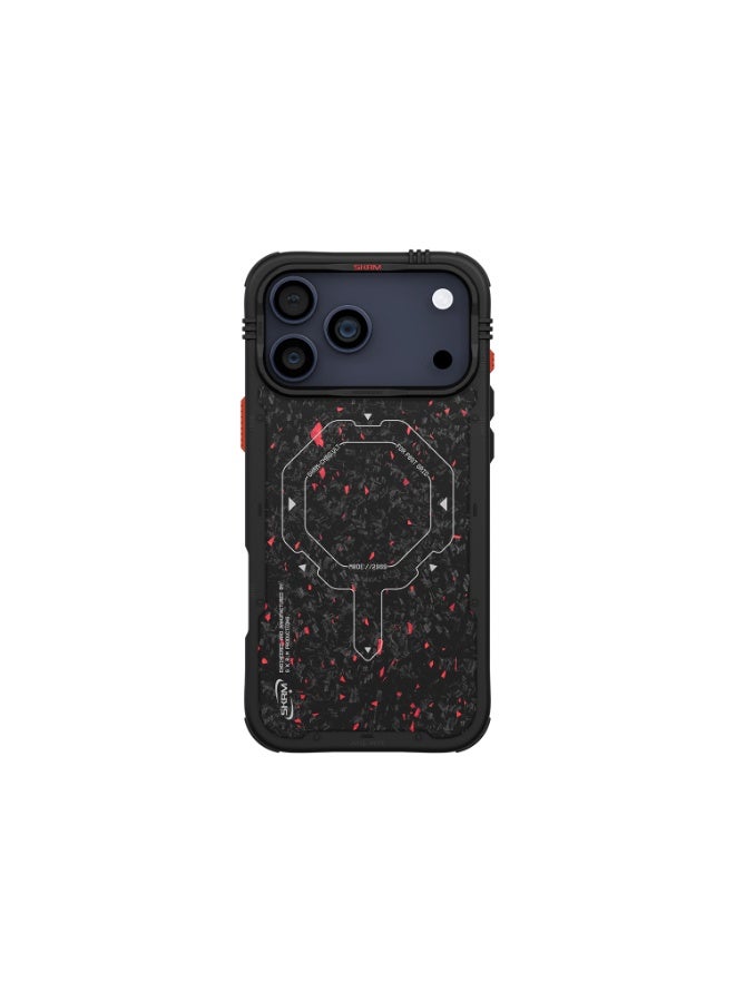 إسكينارما حافظة VEKTOR سوداء مع بقع حمراء لهاتف iPhone 17 Pro | ظهر من ألياف الكربون المطروقة | متوافقة مع MagSafe | أزرار من الألمنيوم | حماية من السقوط حتى 8 أقدام | نمط فريد - Image 2