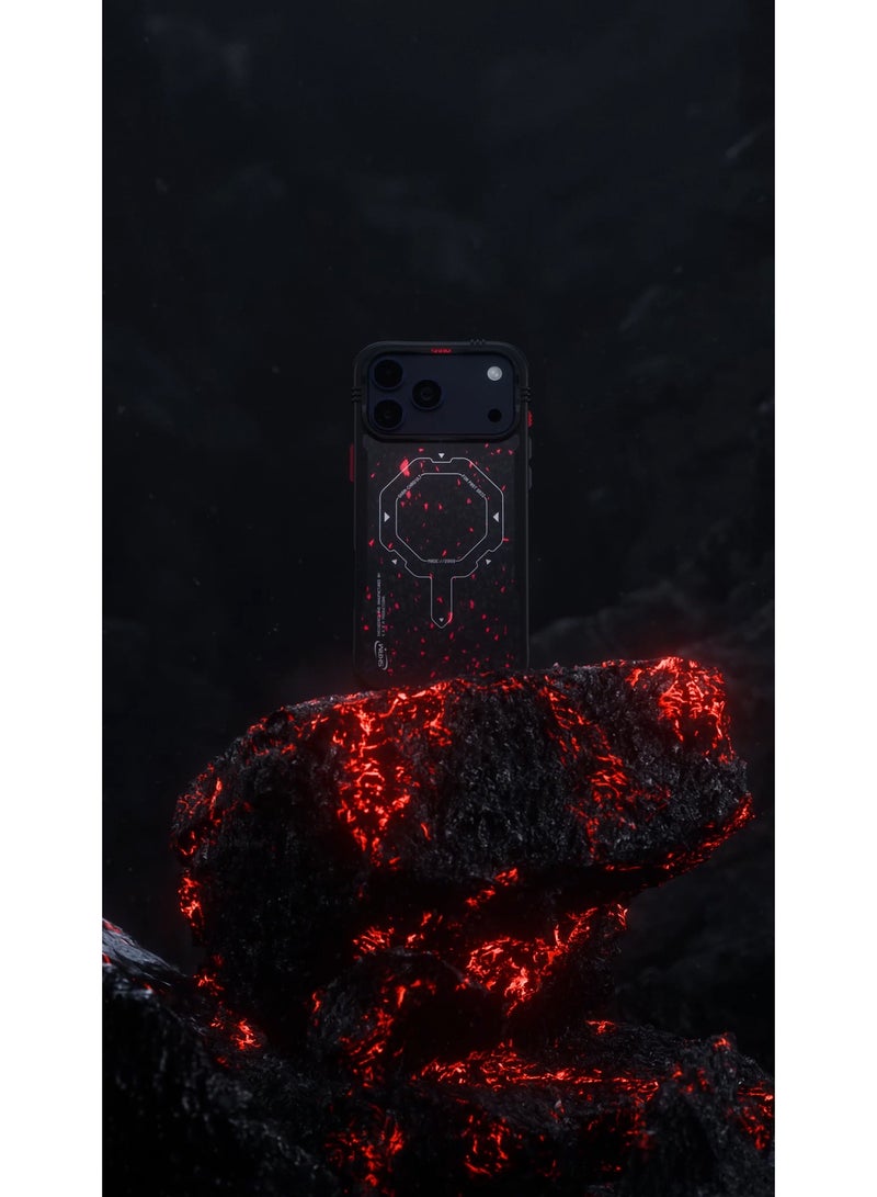 إسكينارما حافظة VEKTOR سوداء مع بقع حمراء لهاتف iPhone 17 Pro | ظهر من ألياف الكربون المطروقة | متوافقة مع MagSafe | أزرار من الألمنيوم | حماية من السقوط حتى 8 أقدام | نمط فريد - Image 5