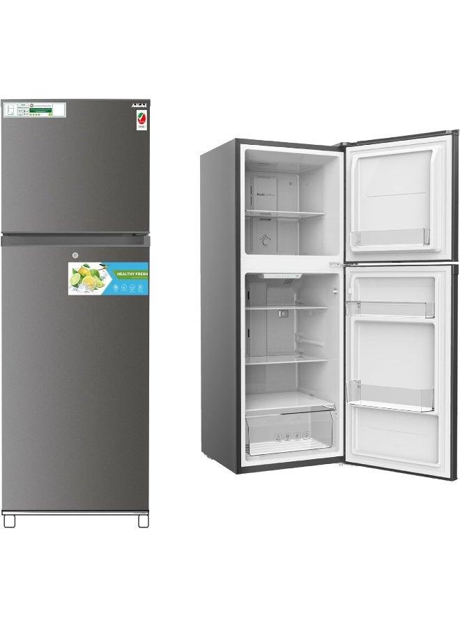 Akai 265 Liters Double Door Refrigerator with Inverter Compressor, No Frost Technology, Recessed Handle, Multi Air Flow Freezer, RFMA-S265WTI RFMA-S265WTI silver - Image 1