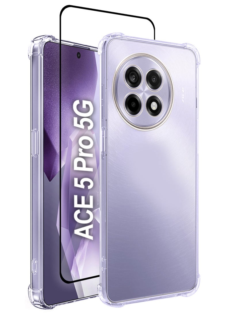 MARGOUN 2Packs TPU Gorilla Case Cover for OnePlus ACE 5 PRO 5G, Reinforced Corner Bumper Phoce Cover and Camera Protection Slim Fit Shockproof Flexible with Shockproof 3D Screen Protector - Clear Clear-2 - Image 1