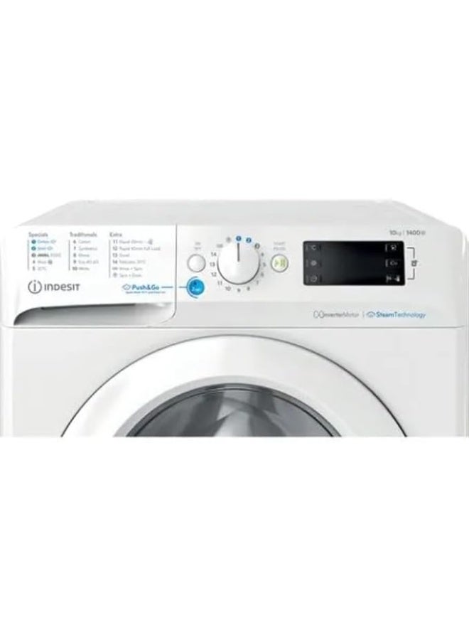 إندست غسالة إنديسيت مايتيم 10 كجم تحميل أمامي مع محرك عاكس، غسيل بالبخار، 1400 دورة في الدقيقة، 16 برنامج غسيل، شاشة رقمية كبيرة، قفل للأطفال، ضغط لمسة واحدة Push&Wash، BWE-1014XWSVGCC - Image 3