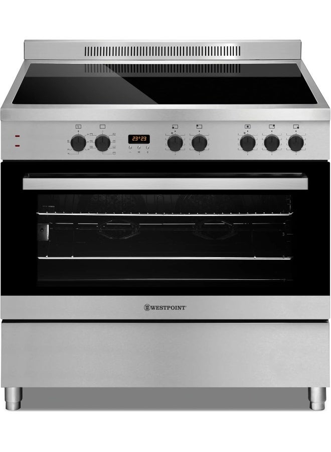 Westpoint Freestanding Ceramic Cooker 90X60 5-Burner Full-Safety,Semi Professional Cooking Range With Big Capacity Electric Oven with Fan,Thermostat,Fast Heating, WCAM-6905M9XD WCAM-6905M9XD Silver/Black - Image 1