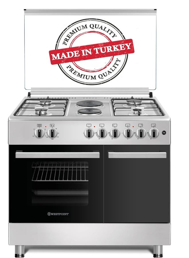 Westpoint 90x60cm Freestanding Cooker, Full Gas Cooking Range with 6 Burners Automatic Ignition & Full Safety, Cast Iron Pan Support, Stainless Steel Finish, WCER-9642E6IBOD WCER-9642E6IBOD Silver/Black - Image 1