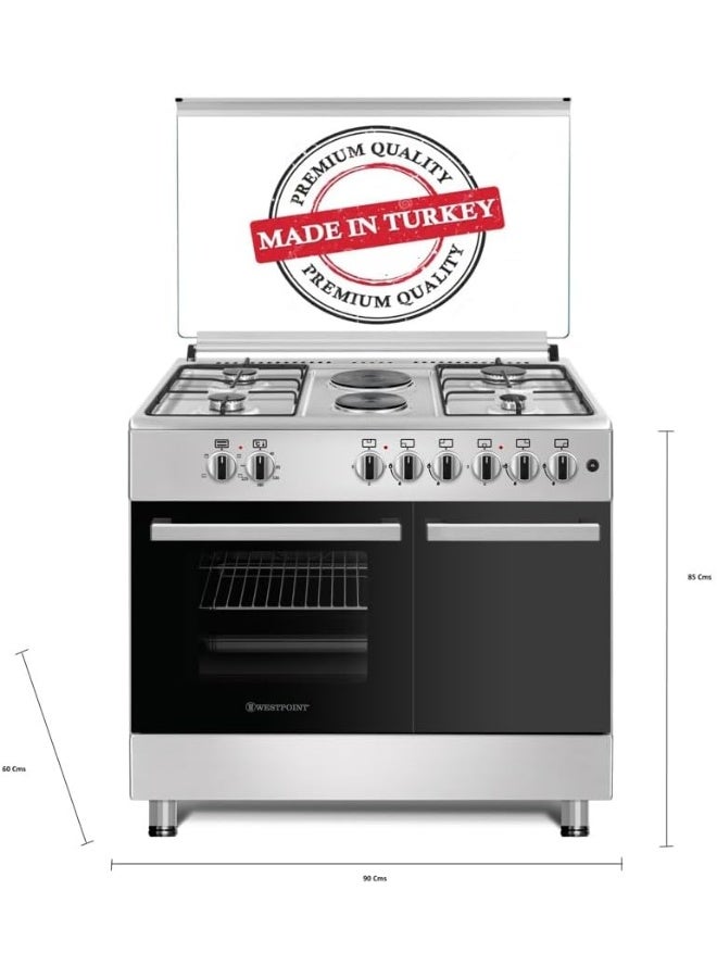Westpoint 90x60cm Freestanding Cooker, Full Gas Cooking Range with 6 Burners Automatic Ignition & Full Safety, Cast Iron Pan Support, Stainless Steel Finish, WCER-9642E6IBOD WCER-9642E6IBOD Silver/Black - Image 2