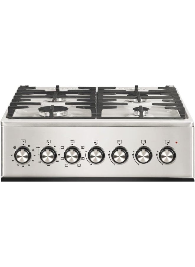 Westpoint 60X60 Freestanding Cooker With 4 Burners, Auto Ignition, Full Safety, Oven with Fan Function, Grill, Turnspit, Grid, Timer, Oven Tray, WCER-6640G0I WCER-6640G0I Silver/Black - Image 2
