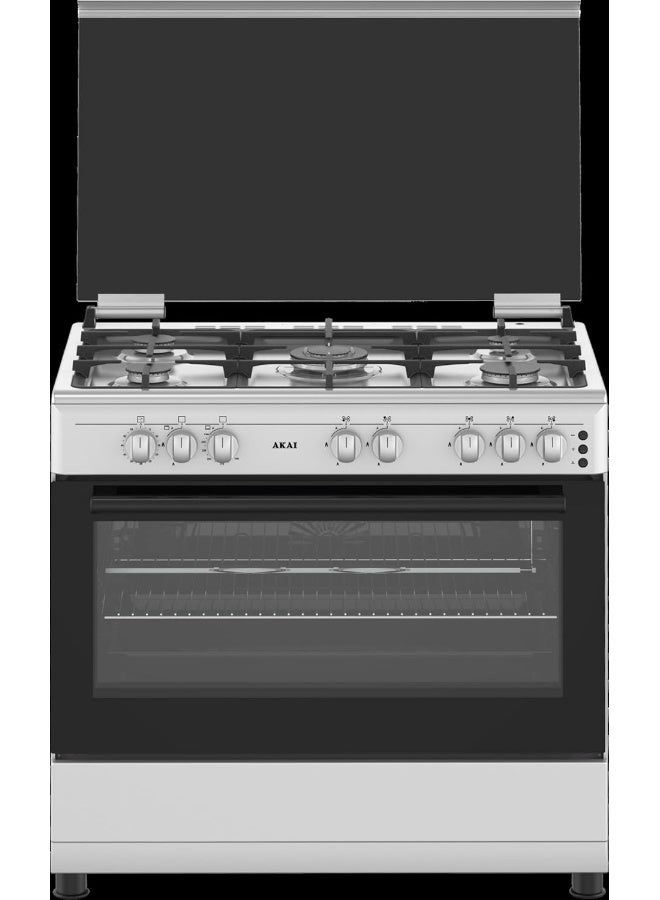 Akai 90 x 60 cms Cooking Range, Full Safety, 5 Burner, Cast Iron, Auto Ignition, Convection Gas Grill, CRMA-960SCFN CRMA-960SCFN Silver/Black - Image 1
