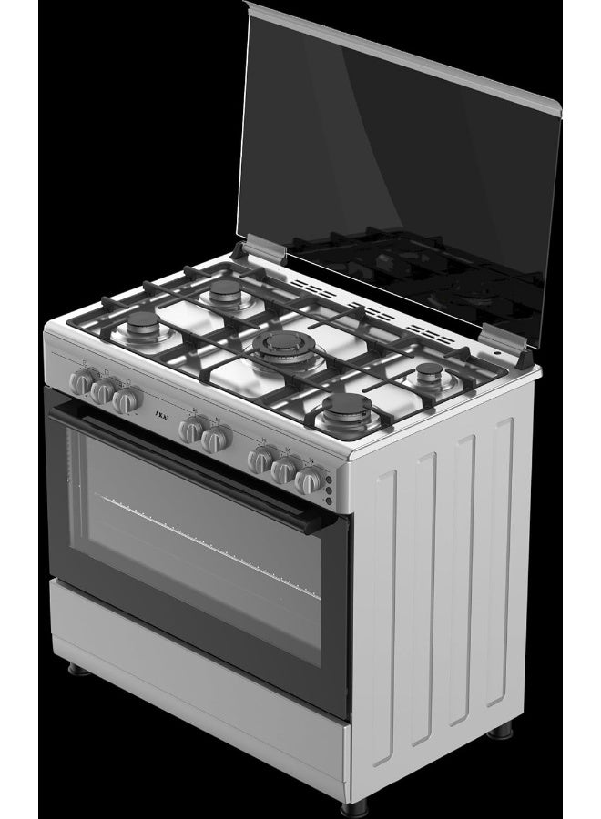 Akai 90 x 60 cms Cooking Range, Full Safety, 5 Burner, Cast Iron, Auto Ignition, Convection Gas Grill, CRMA-960SCFN CRMA-960SCFN Silver/Black - Image 3