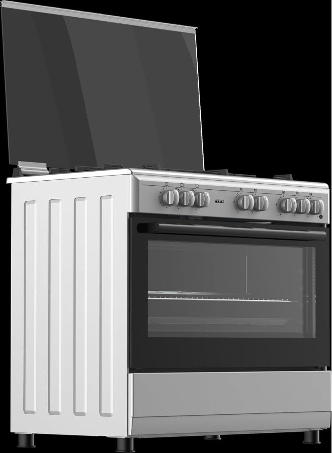 Akai 90 x 60 cms Cooking Range, Full Safety, 5 Burner, Cast Iron, Auto Ignition, Convection Gas Grill, CRMA-960SCFN CRMA-960SCFN Silver/Black - Image 2