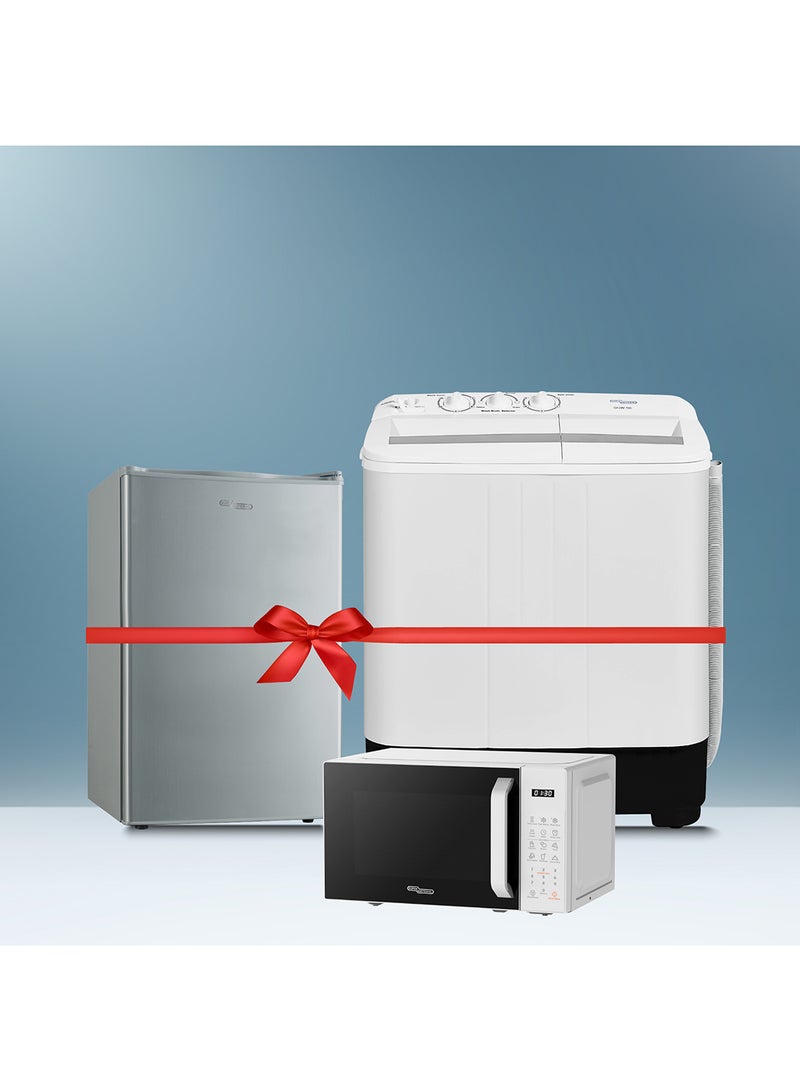 SUPER GENERAL 122 liters Net Single Door Refrigerator SGR060KSE + 5KG Twin Tub washing Machine SGW50 + 20 liters Digital Microwave SGMM922DW SGR060KSE + SGW50 + SGMM922DW Silver - Image 1