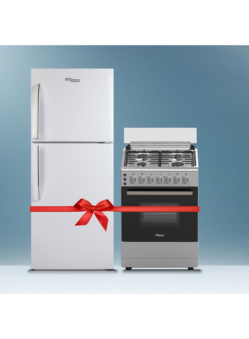 SUPER GENERAL 255 liters Gross Double Door Refrigerator SGR255E + 60 x 60 freestanding Gas cooker SGC6170MSFS SGR255E + SGC6170MSFS White - Image 1