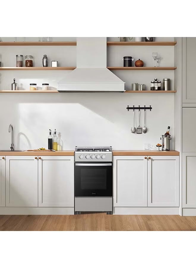 مديا موقد قائم 50x55 سم، مجموعة طهي غاز كاملة مع 4 شعلات، إشعال يدوي وأمان كامل - Image 3