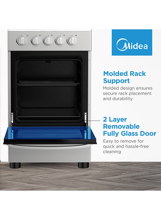 Midea 50x55cm Freestanding Cooker, Full Gas Cooking Range With 4 Burners, Manual Ignition And Full Safety MFO-MG20TE-OL Silver - Image 5