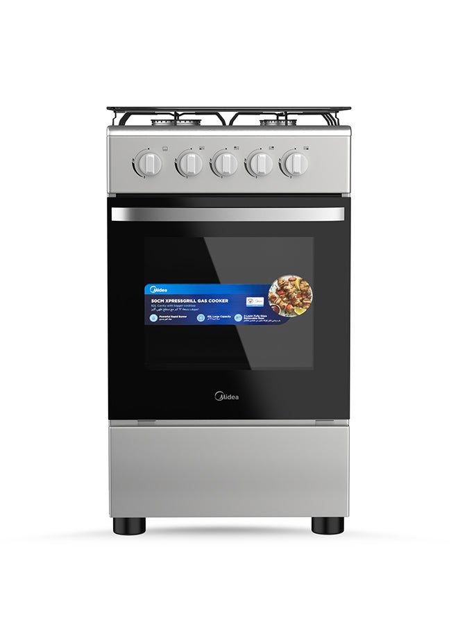 Midea 50x55cm Freestanding Cooker, Full Gas Cooking Range With 4 Burners, Manual Ignition And Full Safety MFO-MG20TE-OL Silver - Image 1