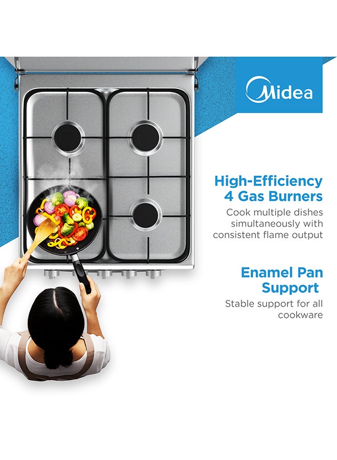 Midea 50x55cm Freestanding Cooker, Full Gas Cooking Range With 4 Burners, Manual Ignition And Full Safety MFO-MG20TE-OL Silver - Image 3