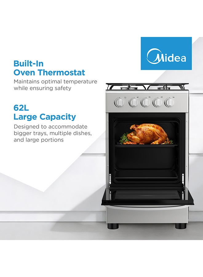 Midea 50x55cm Freestanding Cooker, Full Gas Cooking Range With 4 Burners, Manual Ignition And Full Safety MFO-MG20TE-OL Silver - Image 4