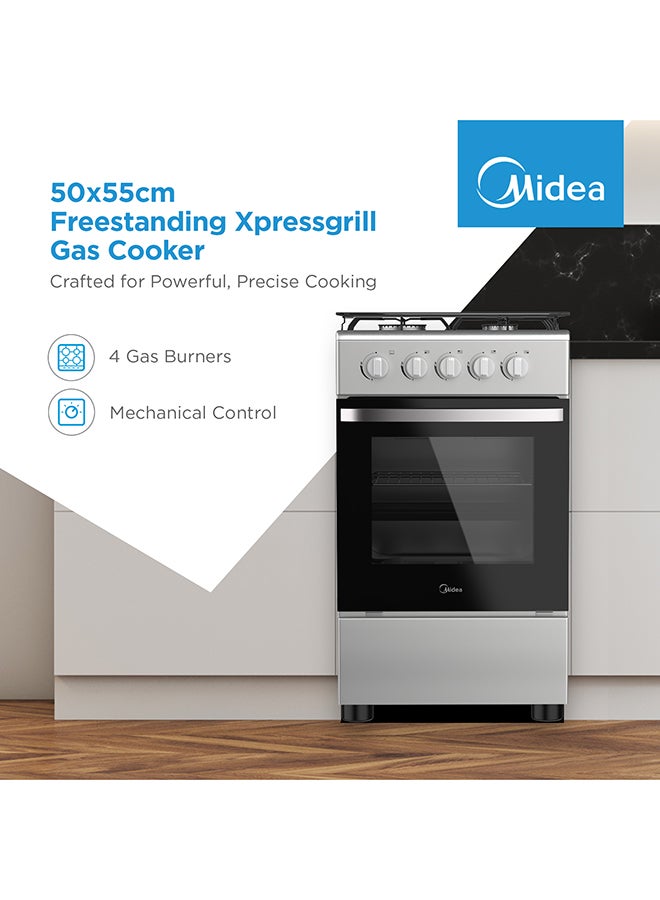 Midea 50x55cm Freestanding Cooker, Full Gas Cooking Range With 4 Burners, Manual Ignition And Full Safety MFO-MG20TE-OL Silver - Image 2