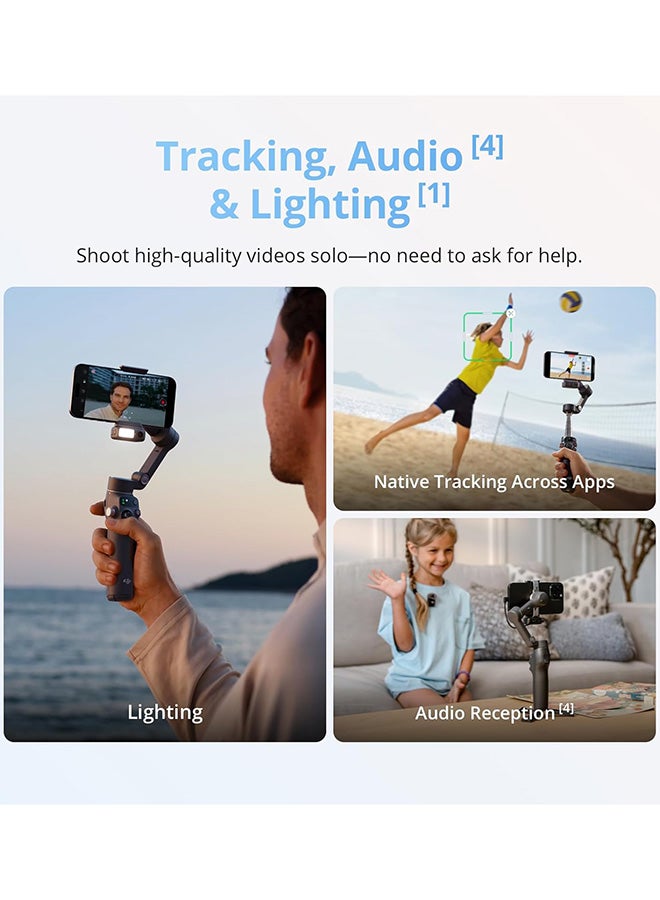 dji Osmo Mobile 8 Gimbal Stabilizer For Phone, Native Tracking with Audio And Lighting, 360° Pan Rotation, Built-in Extension Rod And Tripod, 10h Battery, Extension Rod, Robust 3-Axis Stabilization Grey - Image 3
