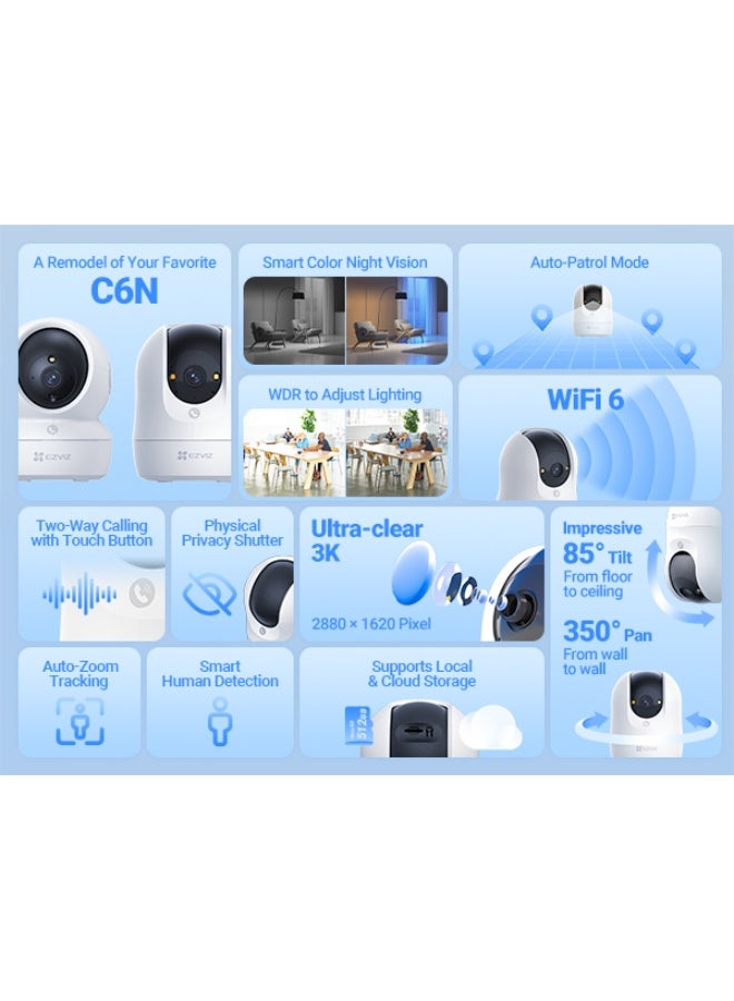 EZVIZ C6N G1 Security Camera, 3K/5MP New Indoor Camera with 360° View, WiFi Camera, Smart Color Night Vision, Human Detection, Auto-Zoom Tracking, Two Way Calling with Touch Button, Auto-Patrol Mode - Image 2